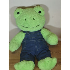 Build A Bear Frog with Overalls Spring Green 16" Stuffed Plush BAB Animal 2022